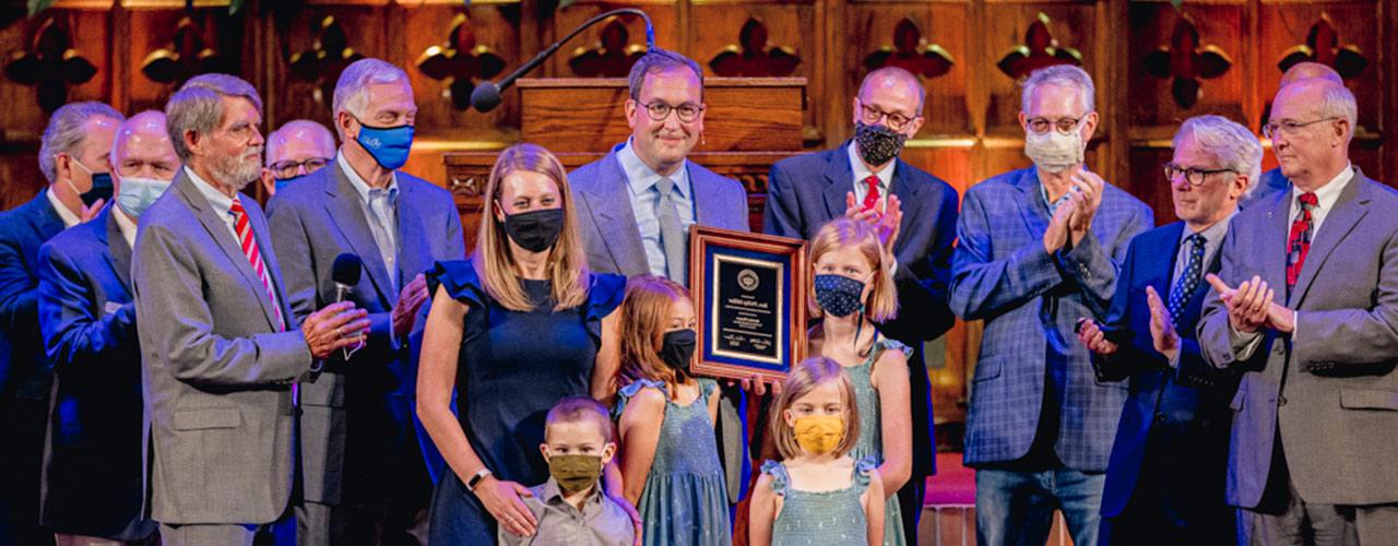 Philip and Krista Miller and family and Moody Church leadership on the day of his installation as pastor